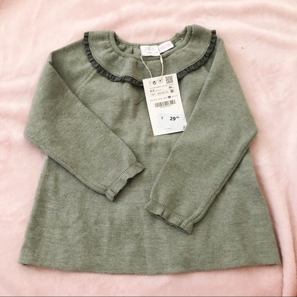 Zara lace trim ruffled sweater in green in size 2-3 years - Picture 2 of 2